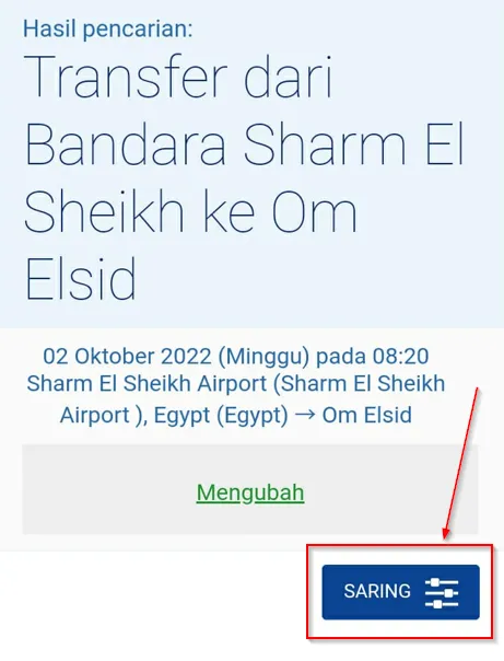 Filter untuk memilih penawaran transfer dengan bagasi